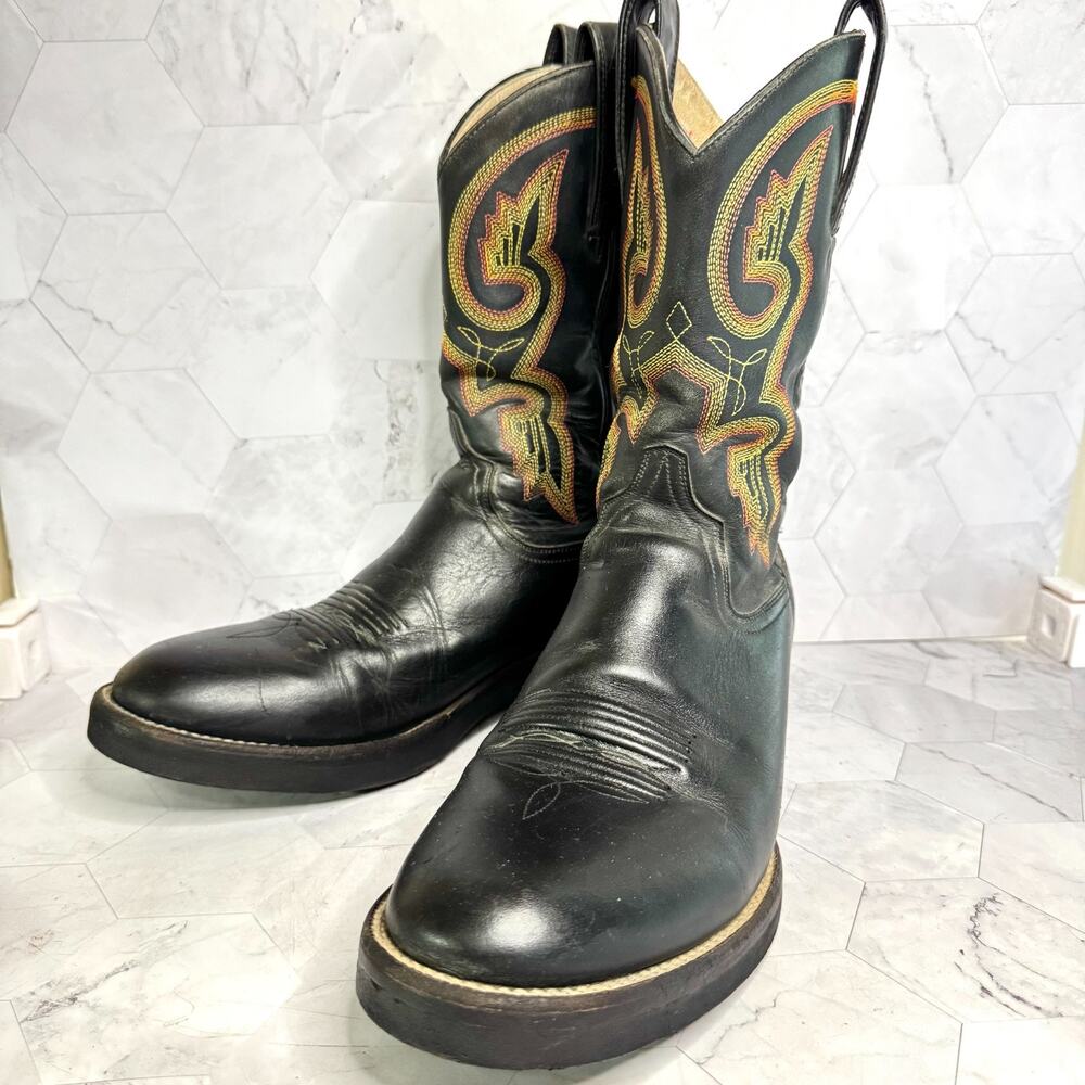 Ariat Boots Mens 8.5 D Black Leather Embroidered Cowboy Boots Western #38109